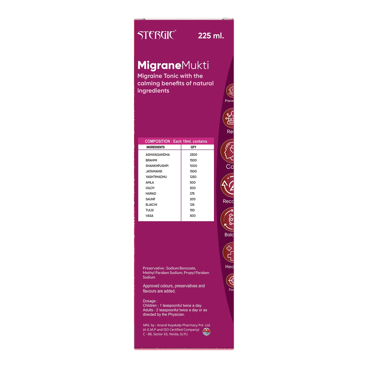 STERGIC Migrane Mukti Ayurvedic Migraine Tonic Syrup | 225ml