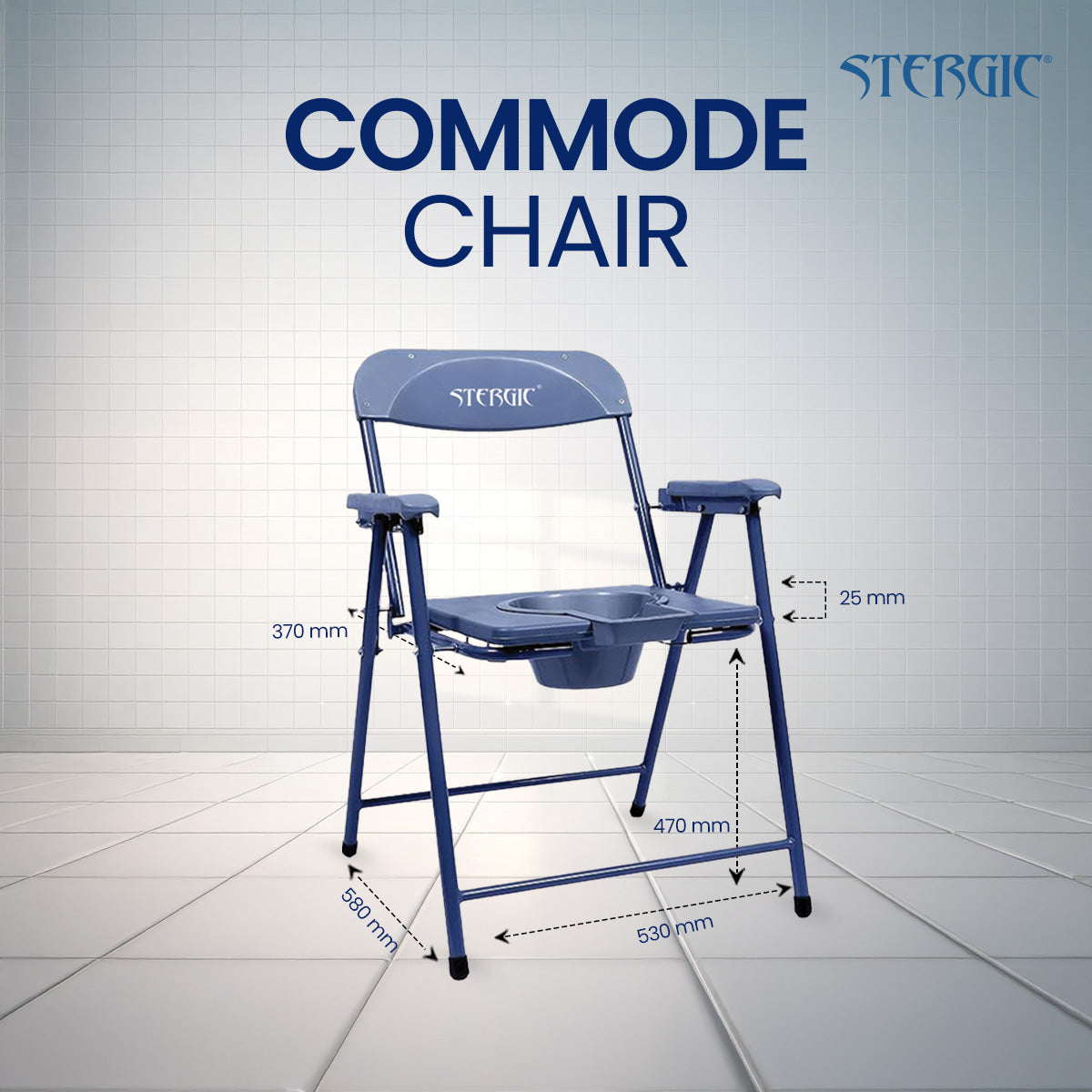STERGIC NEXT Foldable Anti-Slip Shower Commode Chair for Toilet with Stainless Steel Frame, Sturdy, 120Kg Capacity