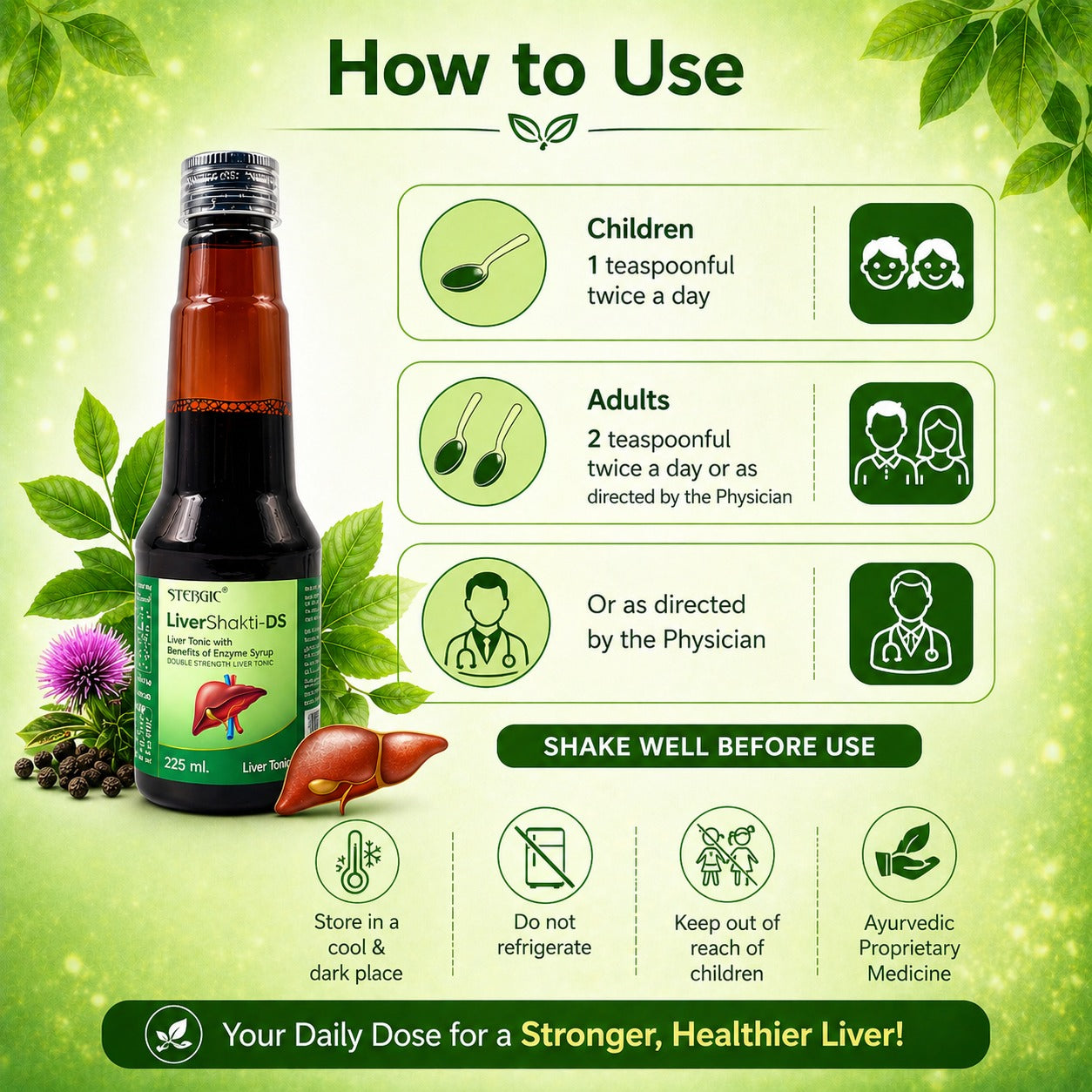 STERGIC LiverShakti-DS Double Strength Liver Tonic with Enzyme Syrup | 225ml