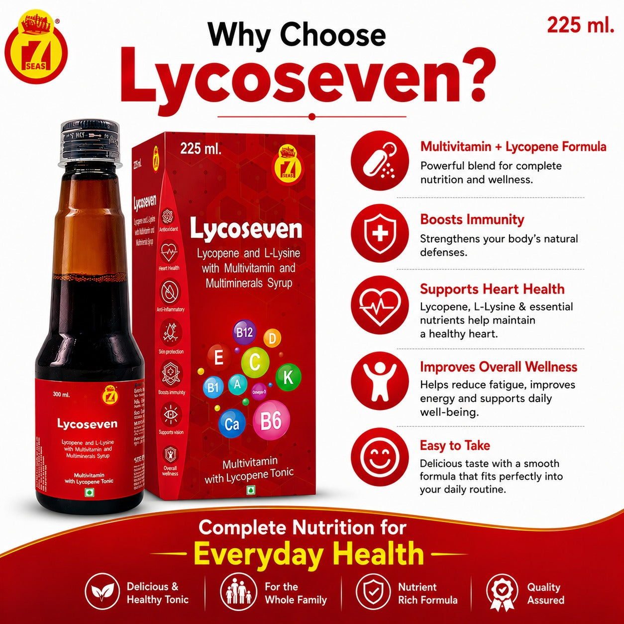 STERGIC Lycoseven Lycopene & L-Lysine Multivitamin Multiminerals Syrup | 225ml