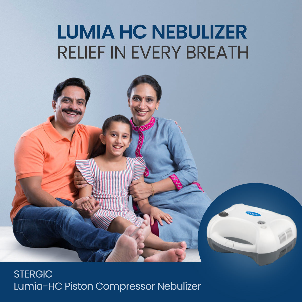 Stergic Lumia-HC Piston Compressor Nebulizer, Adjustable Flow Medicine Chamber, for Wheezing and Chest Tightness Relief