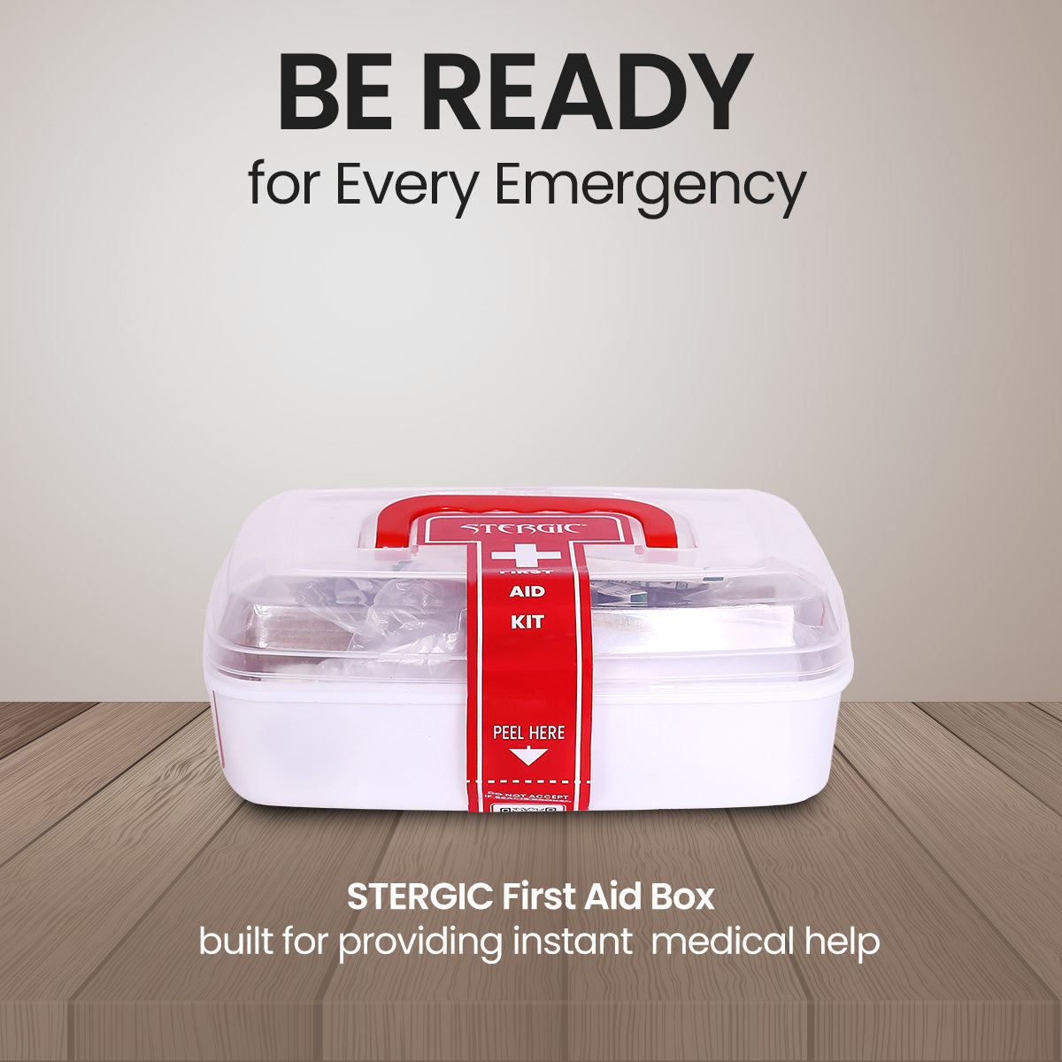 STERGIC First Aid Kit for Home, Compact Medical Emergency Box with Clear Storage Case