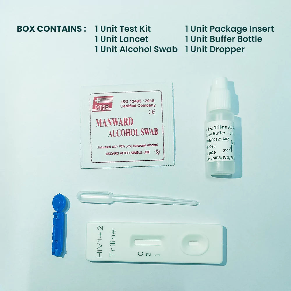 Once Rapid HIV 1+2 Triline Home Detection Kit, Instant Blood Test, DIY Kit for In-vitro Diagnostic Use