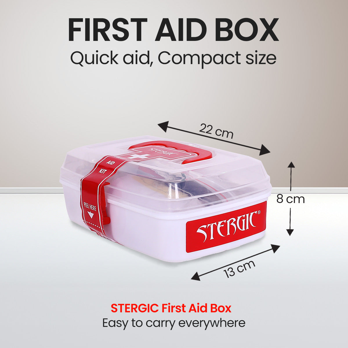 STERGIC First Aid Kit for Home, Compact Medical Emergency Box with Clear Storage Case