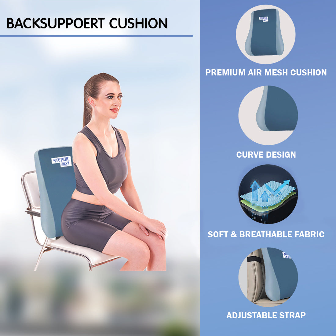 STERGIC Office Sitting Comfort Combo – Orthopedic Back Support & Coccyx Seat Cushion for Posture & Pain Relief