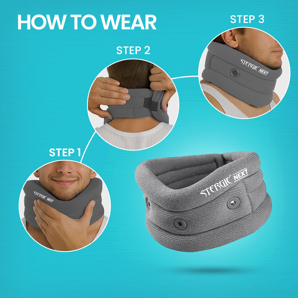 STERGIC Next Cervical Collar, Neck Support for cervical Pain and Neck Pain, Soft Foam- Skin Friendly Neck Band with Breathable Material, Neck Brace For Post-Surgery, Injury & Arthritis- Pack of 1