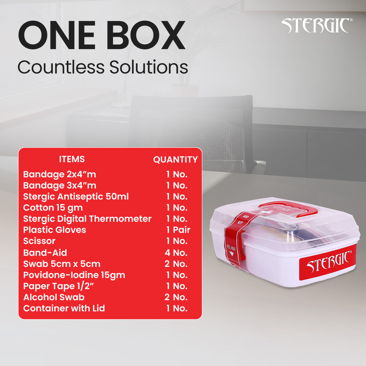 STERGIC First Aid Kit for Home, Compact Medical Emergency Box with Clear Storage Case