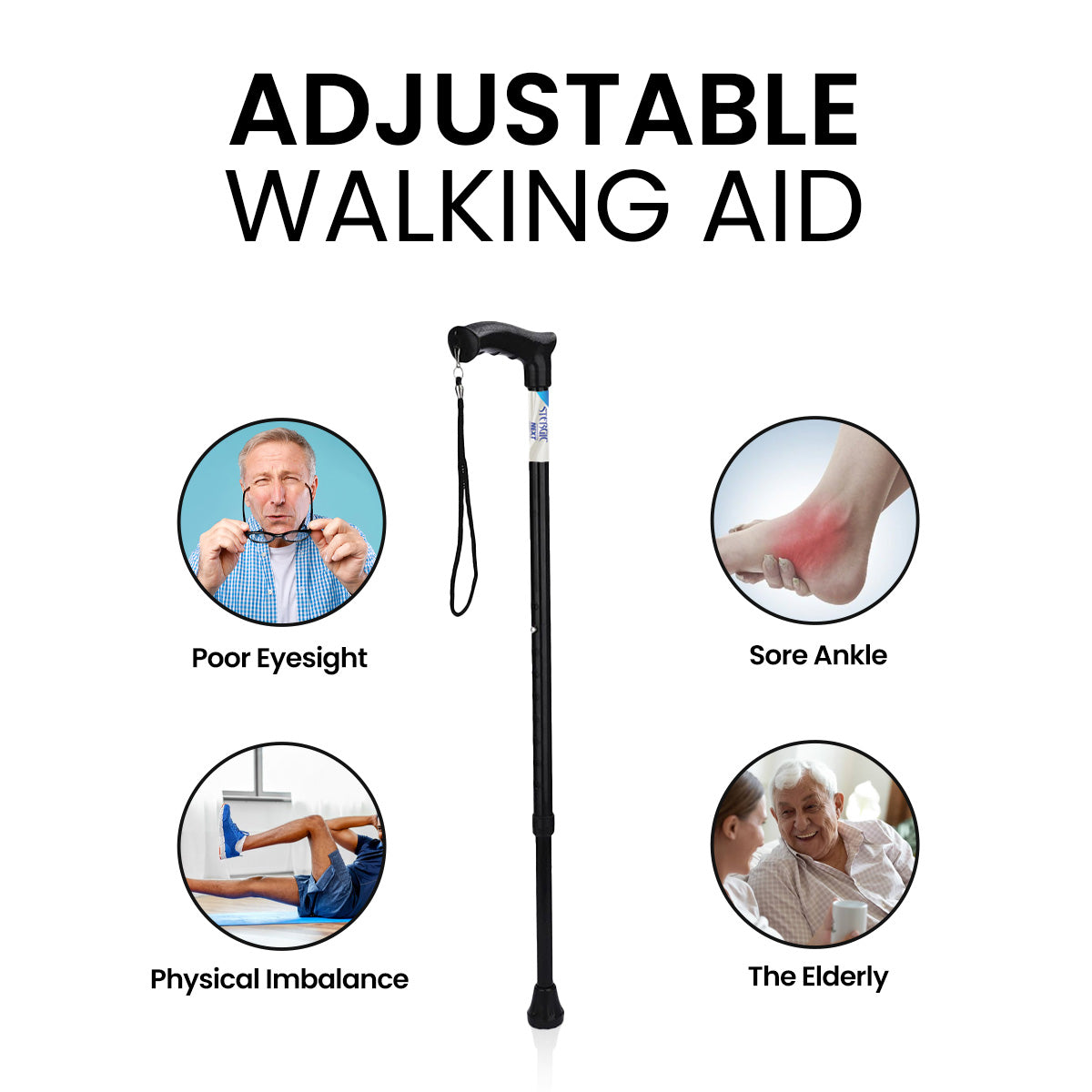 STERGIC NEXT Strong Adjustable Walking Stick with Adjustable Height