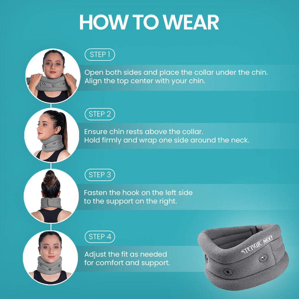 STERGIC Next Cervical Collar, Neck Support for cervical Pain and Neck Pain, Soft Foam- Skin Friendly Neck Band with Breathable Material, Neck Brace For Post-Surgery, Injury & Arthritis- Pack of 1