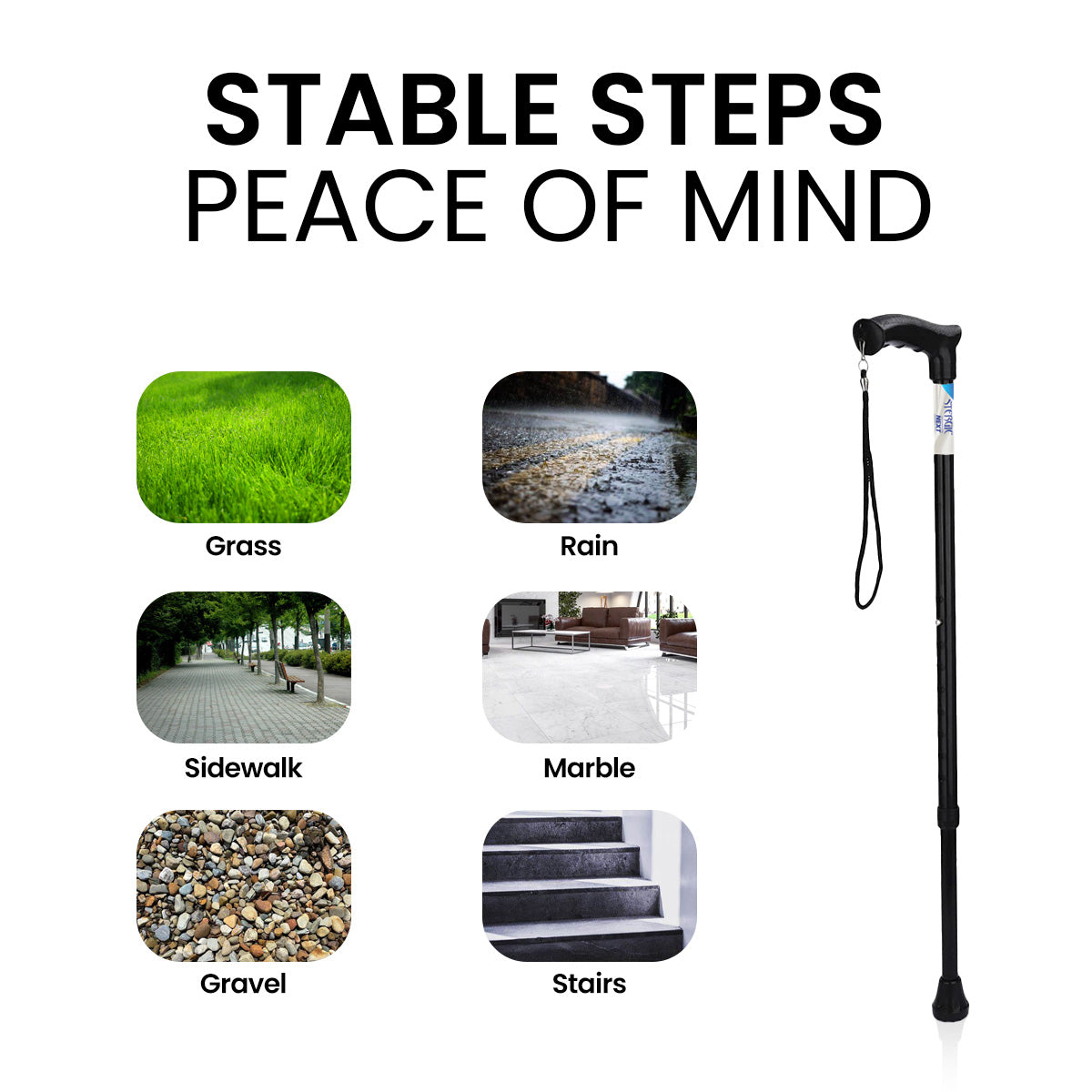 STERGIC NEXT Strong Adjustable Walking Stick with Adjustable Height