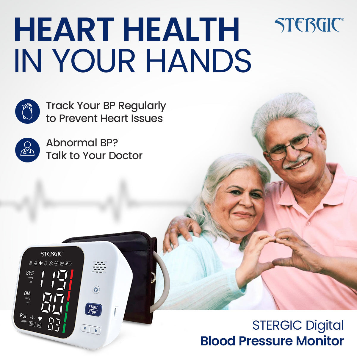 STERGIC IGNIS Blood Pressure Monitoring Device, Large LCD Display, with voice announcement