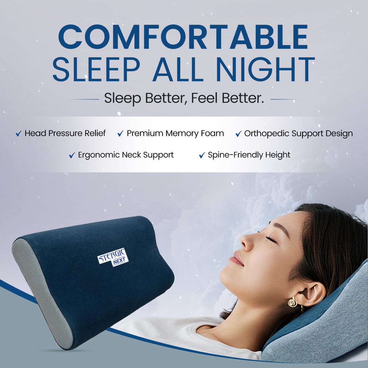 STERGIC Cervical Relief Combo – Orthopedic Cervical Pillow & Cervical Collar for Neck Pain Support