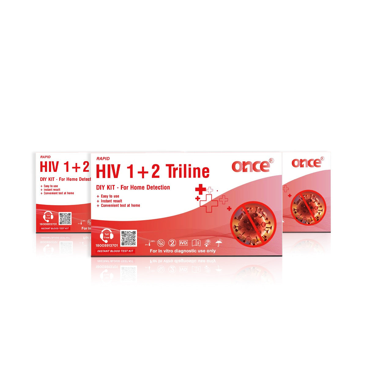 Once Rapid HIV 1+2 Triline Home Detection Kit, Instant Blood Test, DIY Kit for In-vitro Diagnostic Use