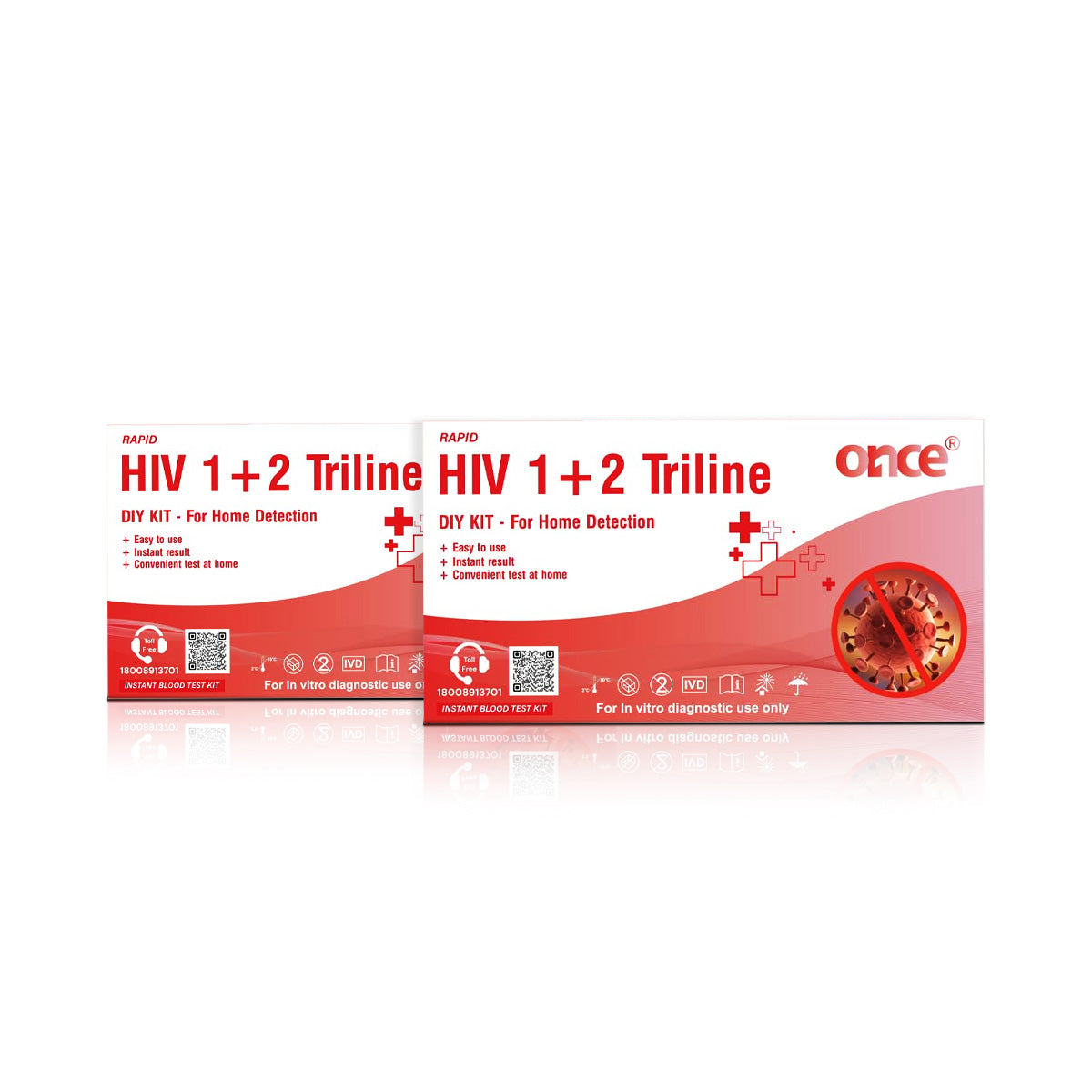 Once Rapid HIV 1+2 Triline Home Detection Kit, Instant Blood Test, DIY Kit for In-vitro Diagnostic Use