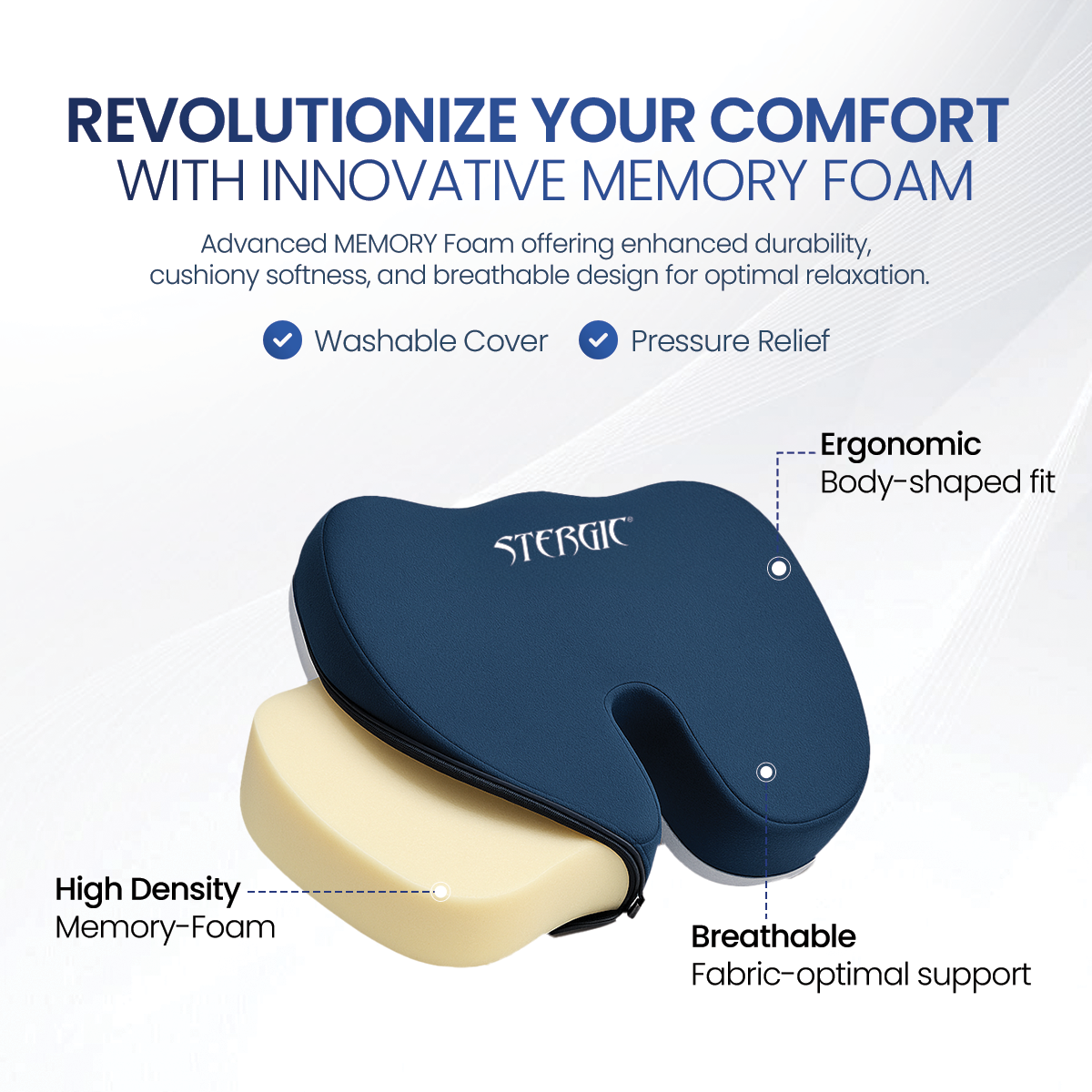 STERGIC NEXT Coccyx Seat Cushion (High Density) with Memory Foam