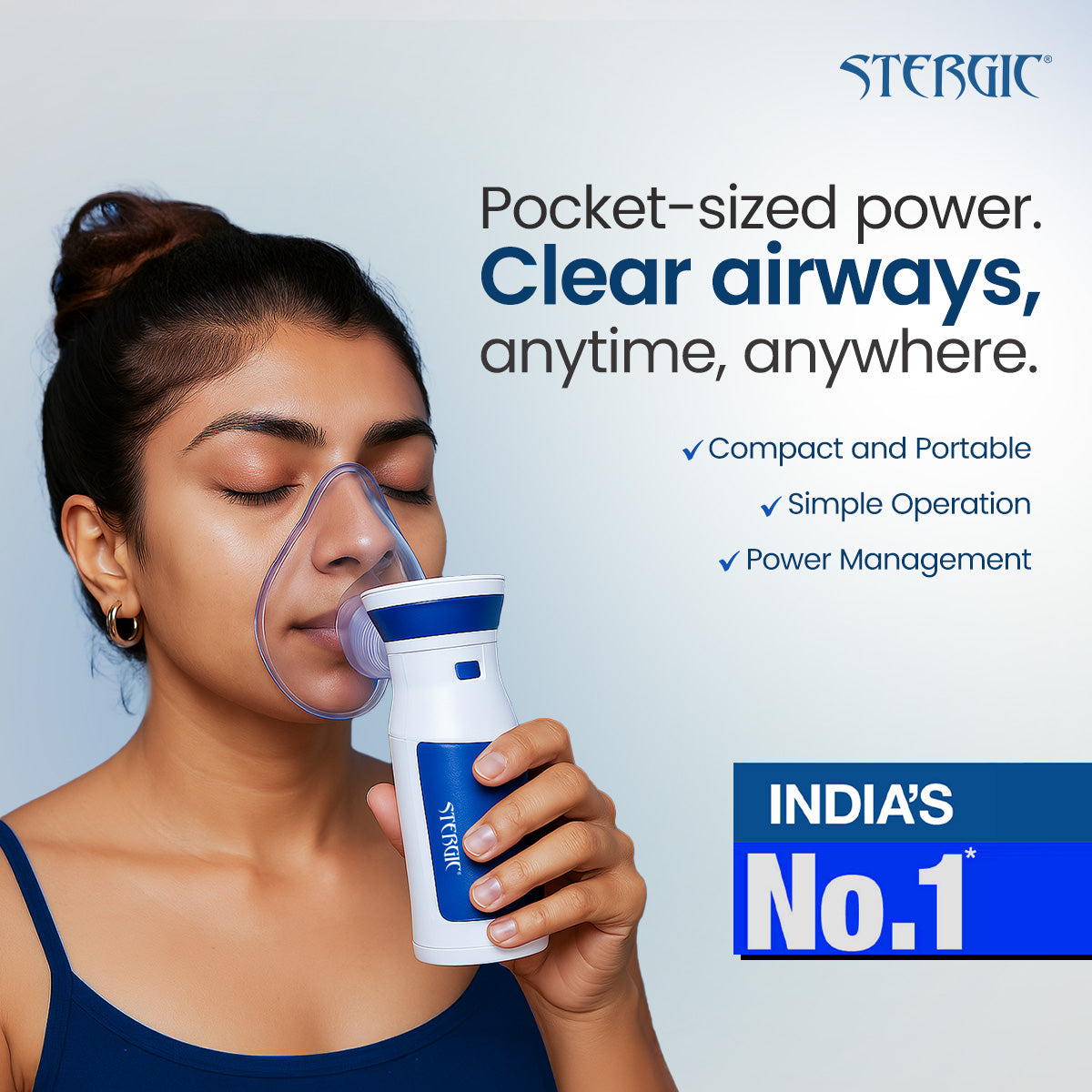 STERGIC Lumia Portable Mesh Nebulizer Chargeable, Handheld - 1 yr warranty