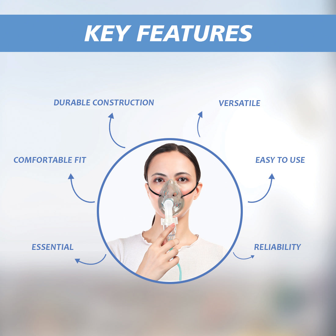 STERGIC Oxygen Mask Medical Grade Respiratory Support, Transparent