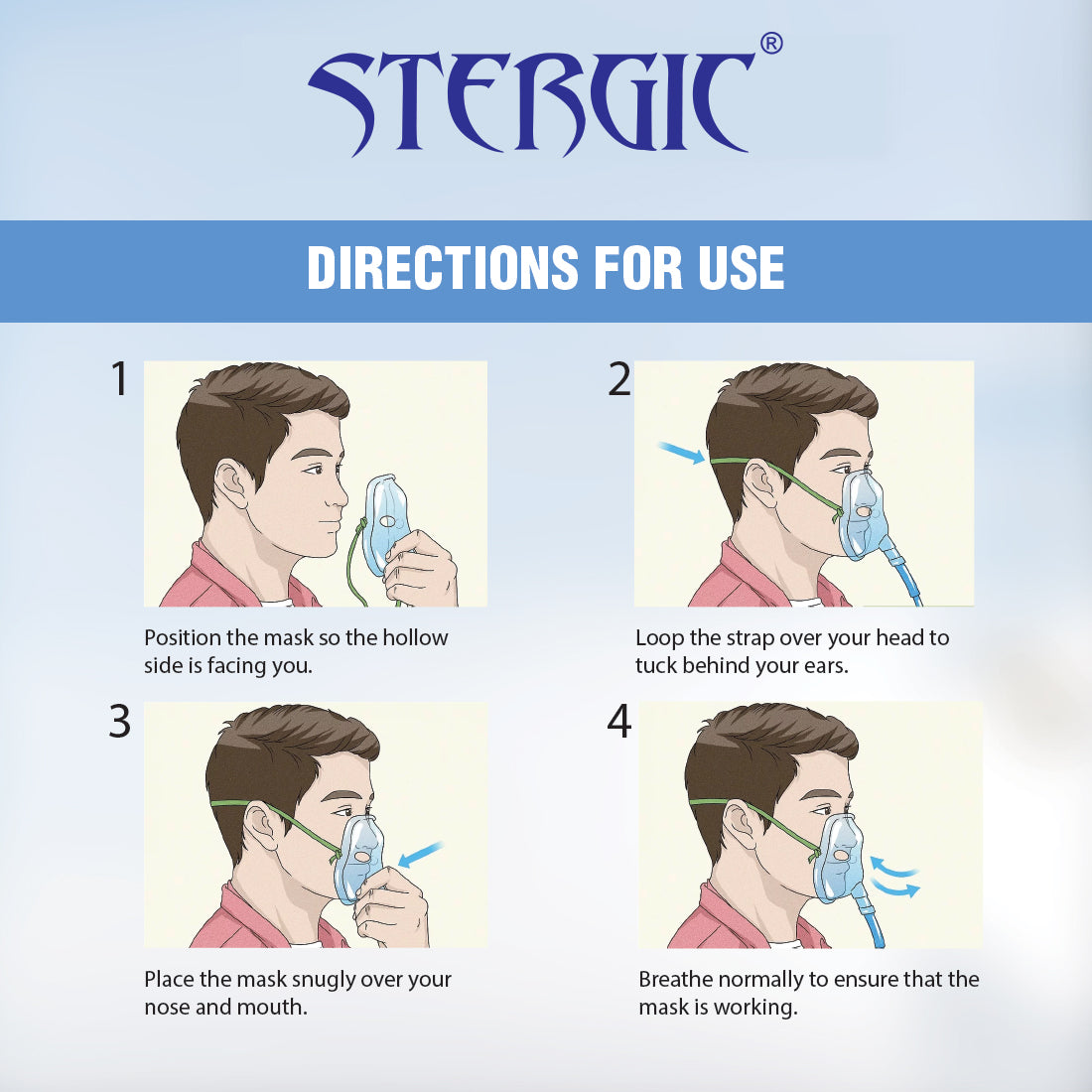STERGIC Oxygen Mask Medical Grade Respiratory Support, Transparent