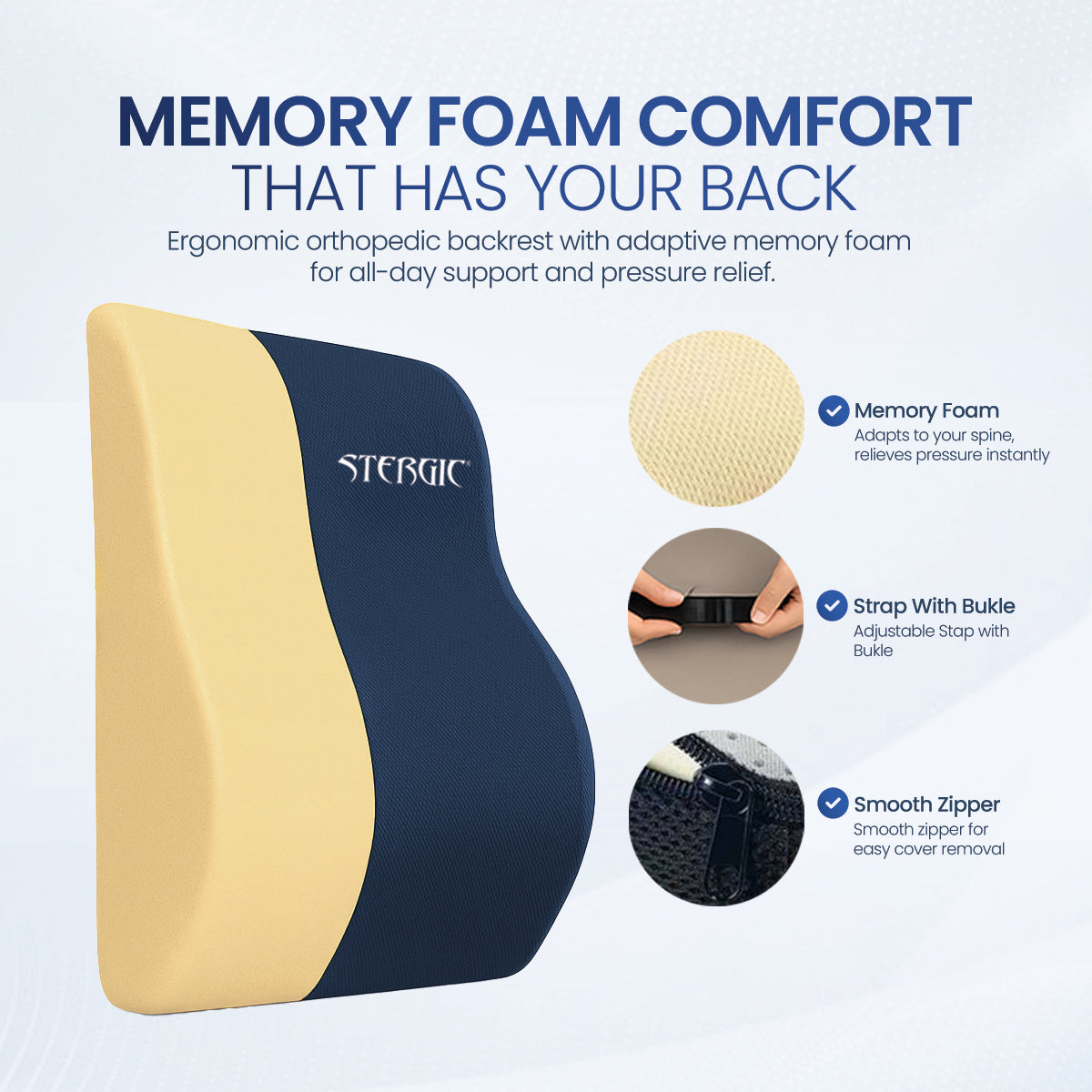 STERGIC Next Memory Foam Lumbar Support for Chair - Back Cushion