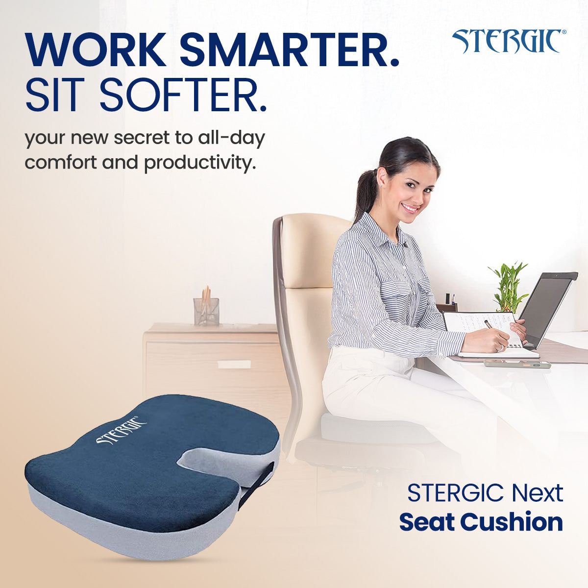 STERGIC NEXT Coccyx Seat Cushion (High Density) with Memory Foam