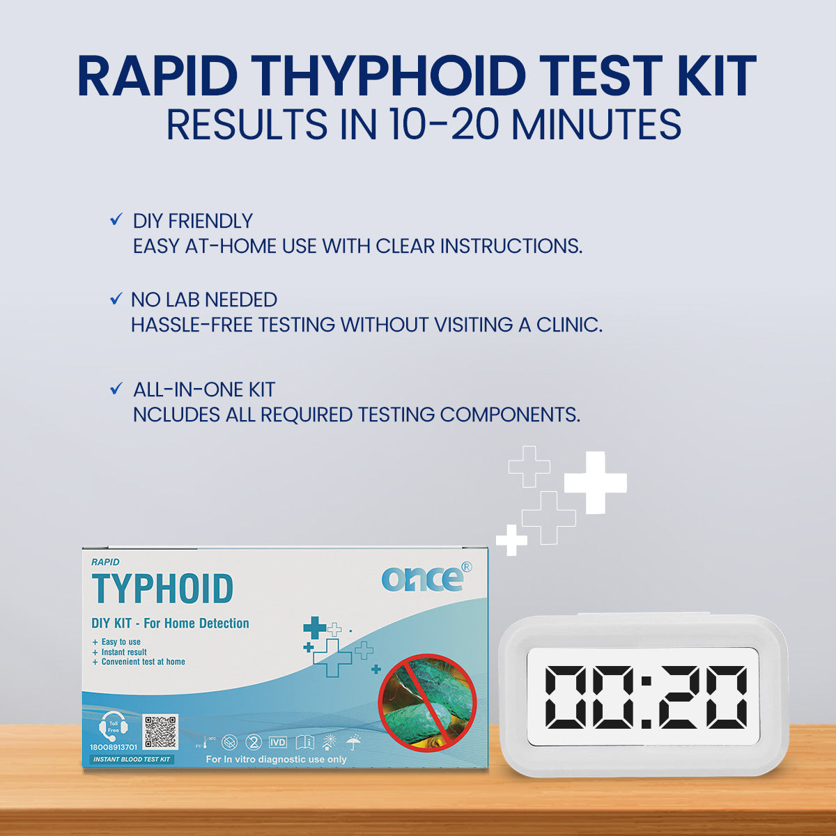 ONCE Rapid Typhoid DIY Home Detection Kit, Instant Blood Test, In-Vitro Diagnostic Use, Use at home Result in 15 min