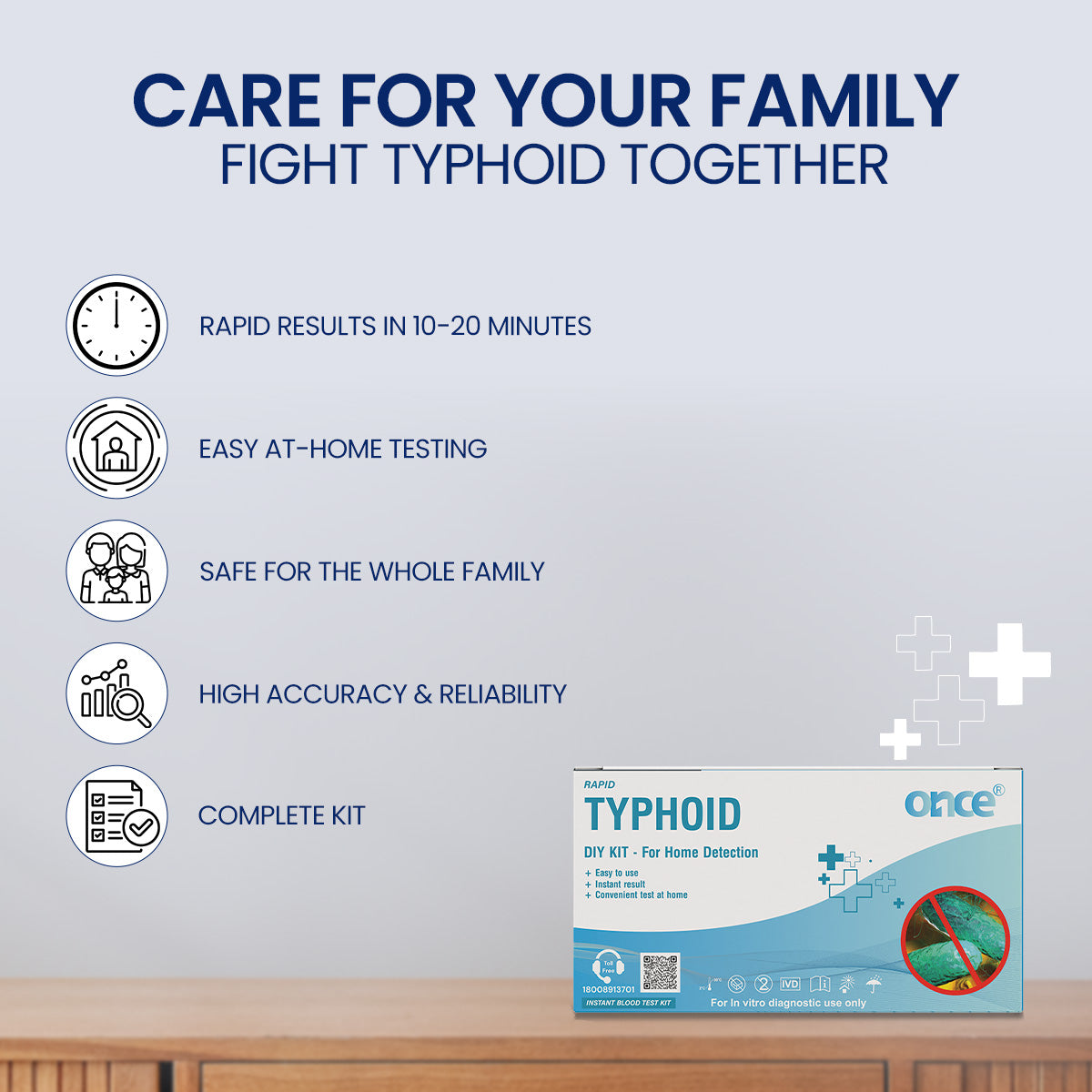 ONCE Rapid Typhoid DIY Home Detection Kit, Instant Blood Test, In-Vitro Diagnostic Use, Use at home Result in 15 min
