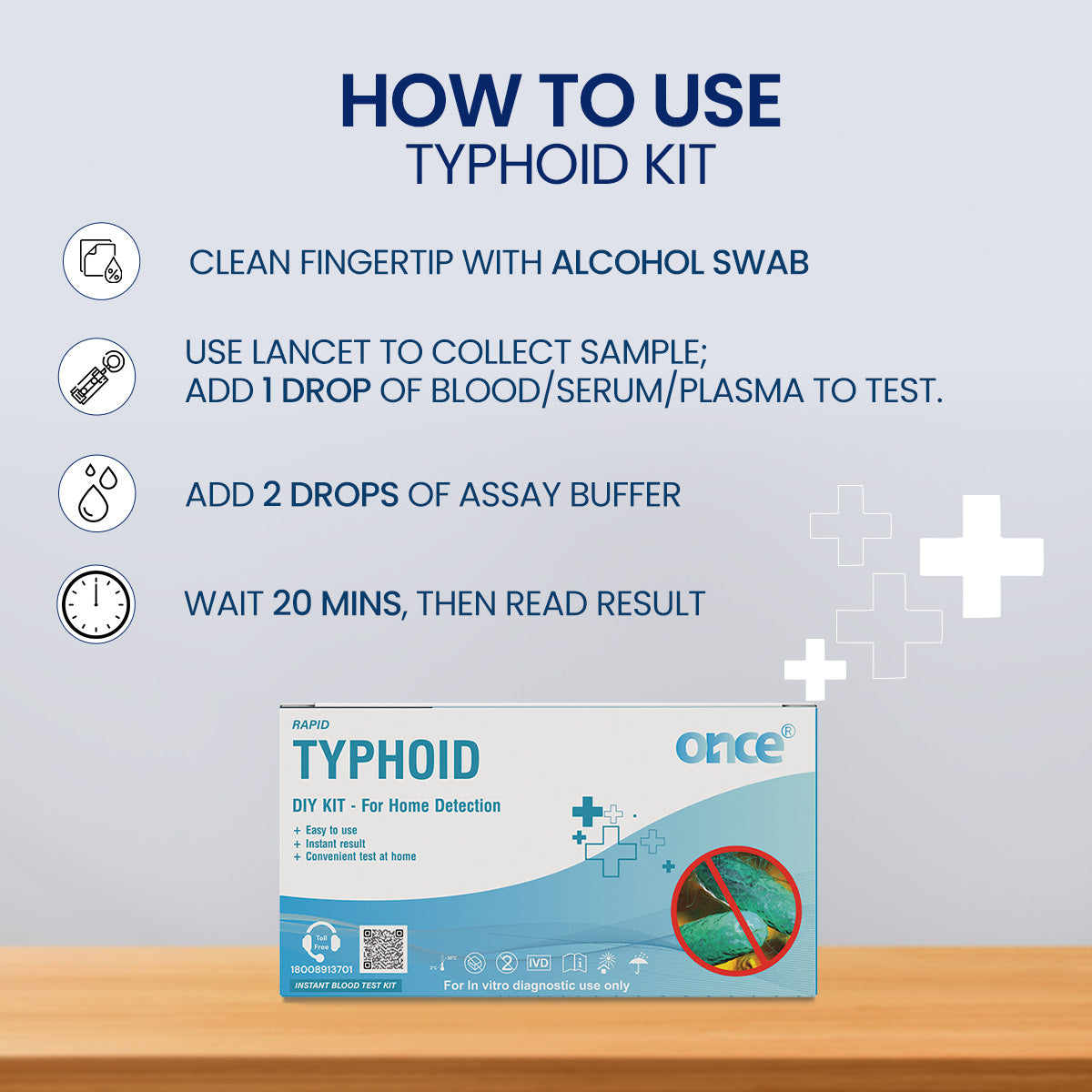 ONCE Rapid Typhoid DIY Home Detection Kit, Instant Blood Test, In-Vitro Diagnostic Use, Use at home Result in 15 min