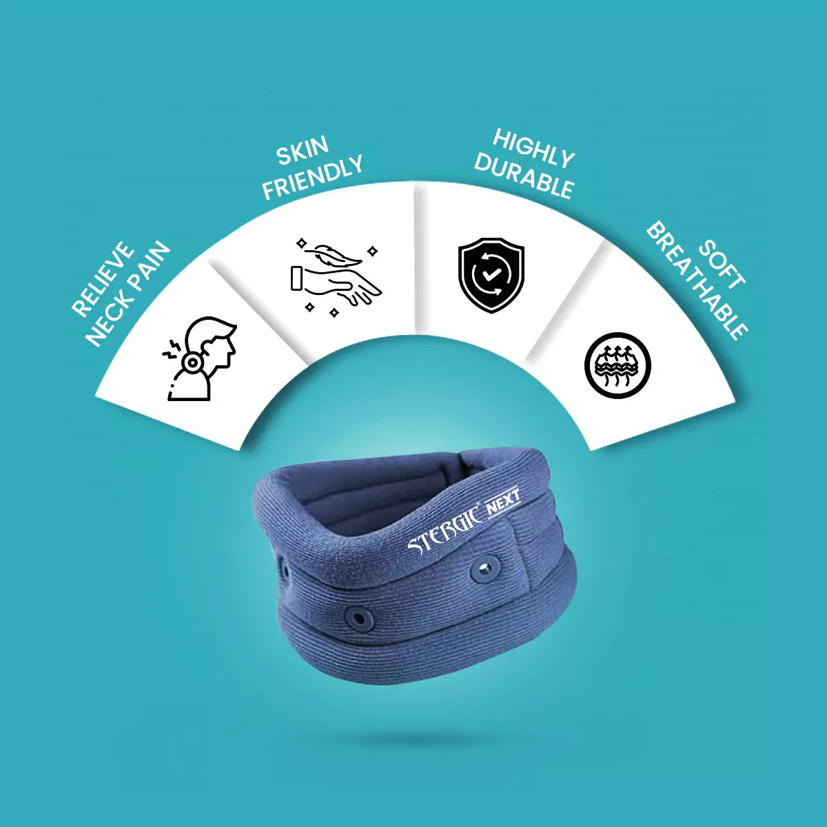 STERGIC Next Cervical Collar, Neck Support for cervical Pain and Neck Pain, Soft Foam- Skin Friendly Neck Band with Breathable Material, Neck Brace For Post-Surgery, Injury & Arthritis- Pack of 1
