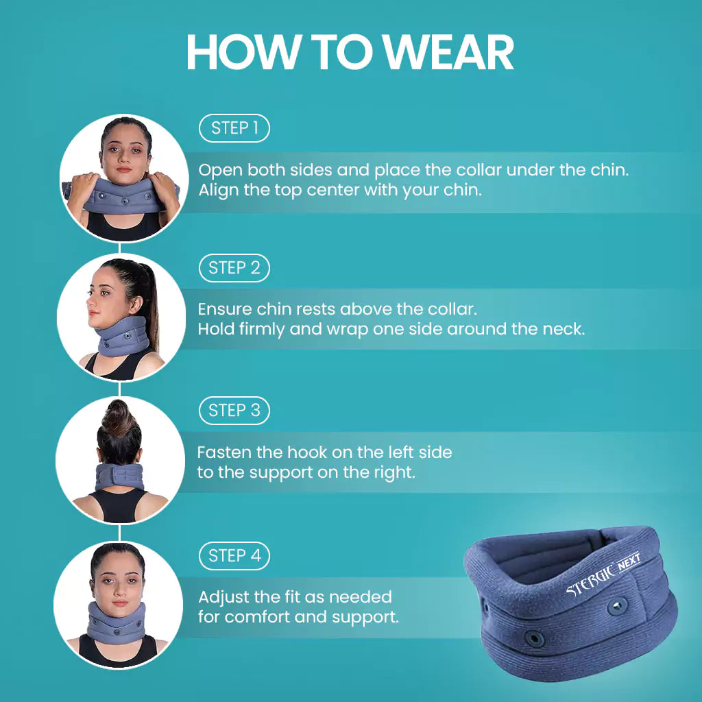 STERGIC Next Cervical Collar, Neck Support for cervical Pain and Neck Pain, Soft Foam- Skin Friendly Neck Band with Breathable Material, Neck Brace For Post-Surgery, Injury & Arthritis- Pack of 1