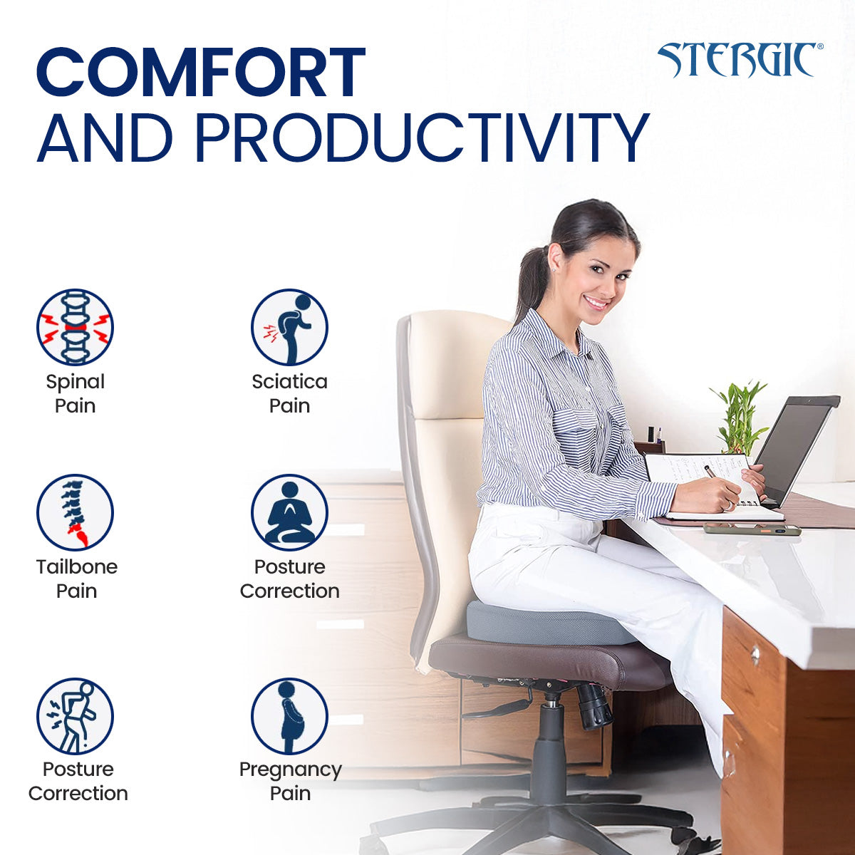 STERGIC NEXT Coccyx Seat Cushion (High Density) with Memory Foam