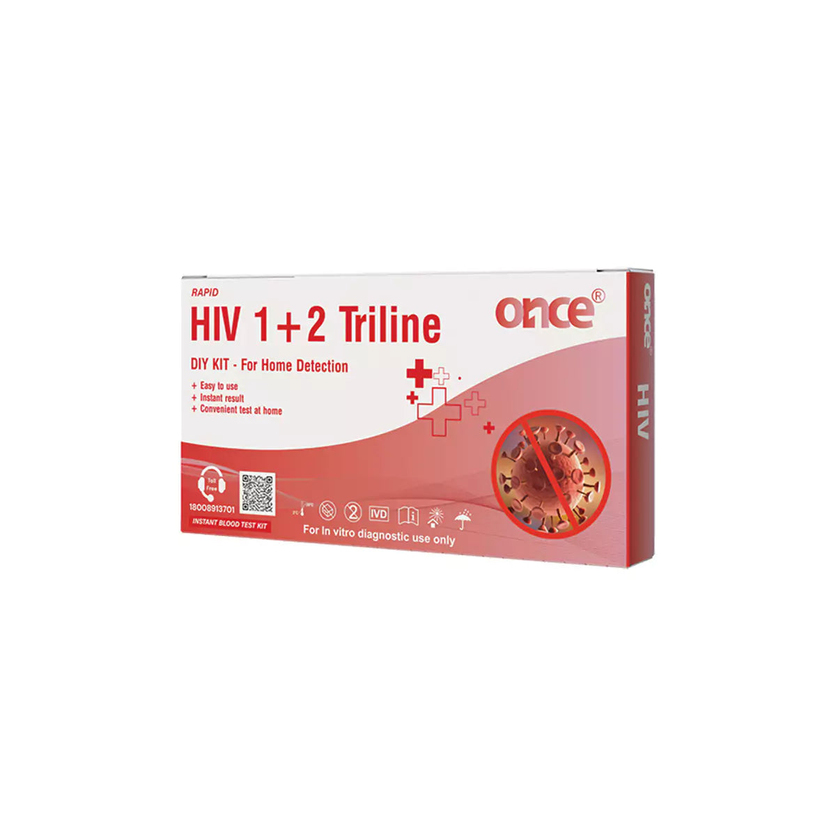 Once Rapid HIV 1+2 Triline Home Detection Kit, Instant Blood Test, DIY Kit for In-vitro Diagnostic Use