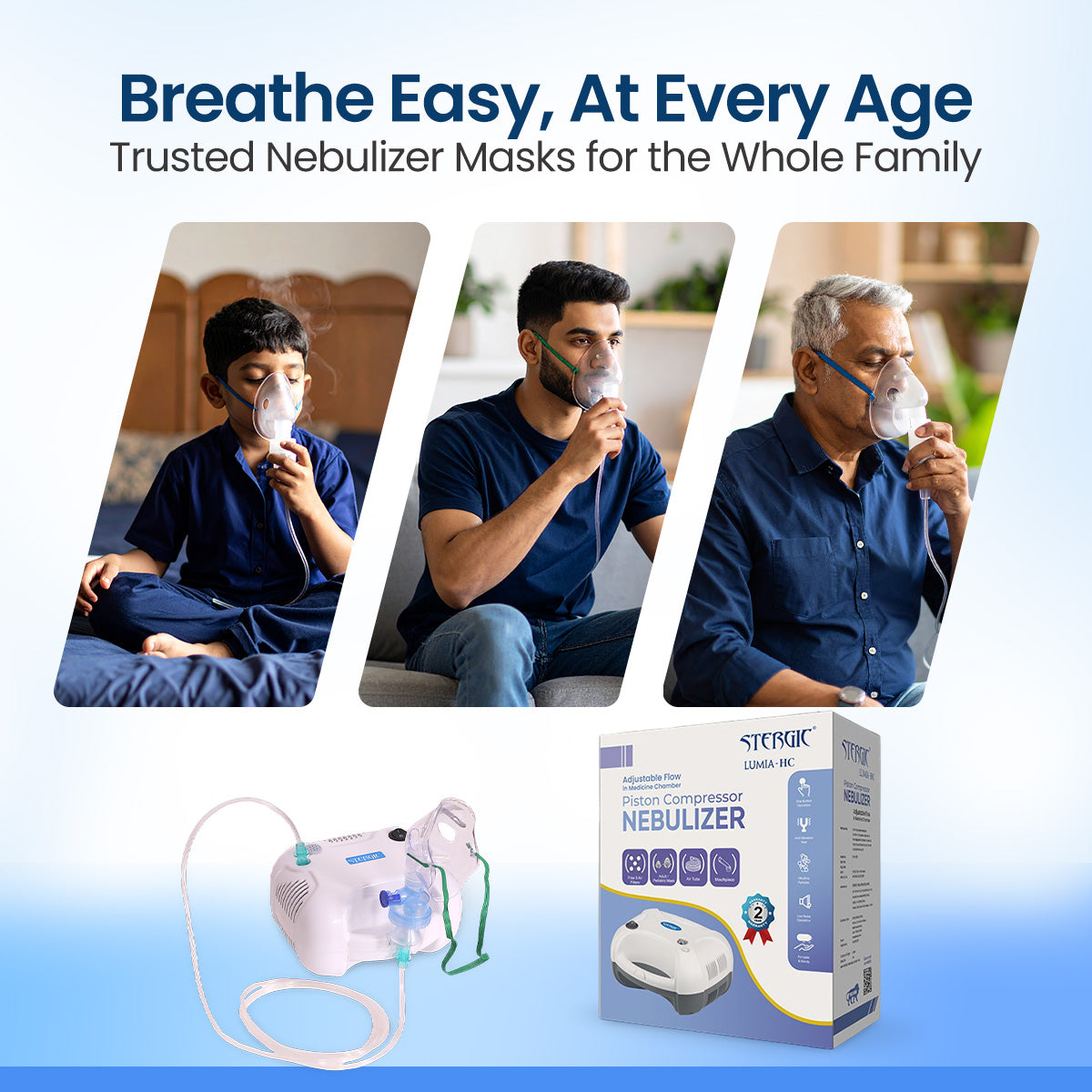 Stergic Lumia-HC Piston Compressor Nebulizer, Adjustable Flow Medicine Chamber, for Wheezing and Chest Tightness Relief