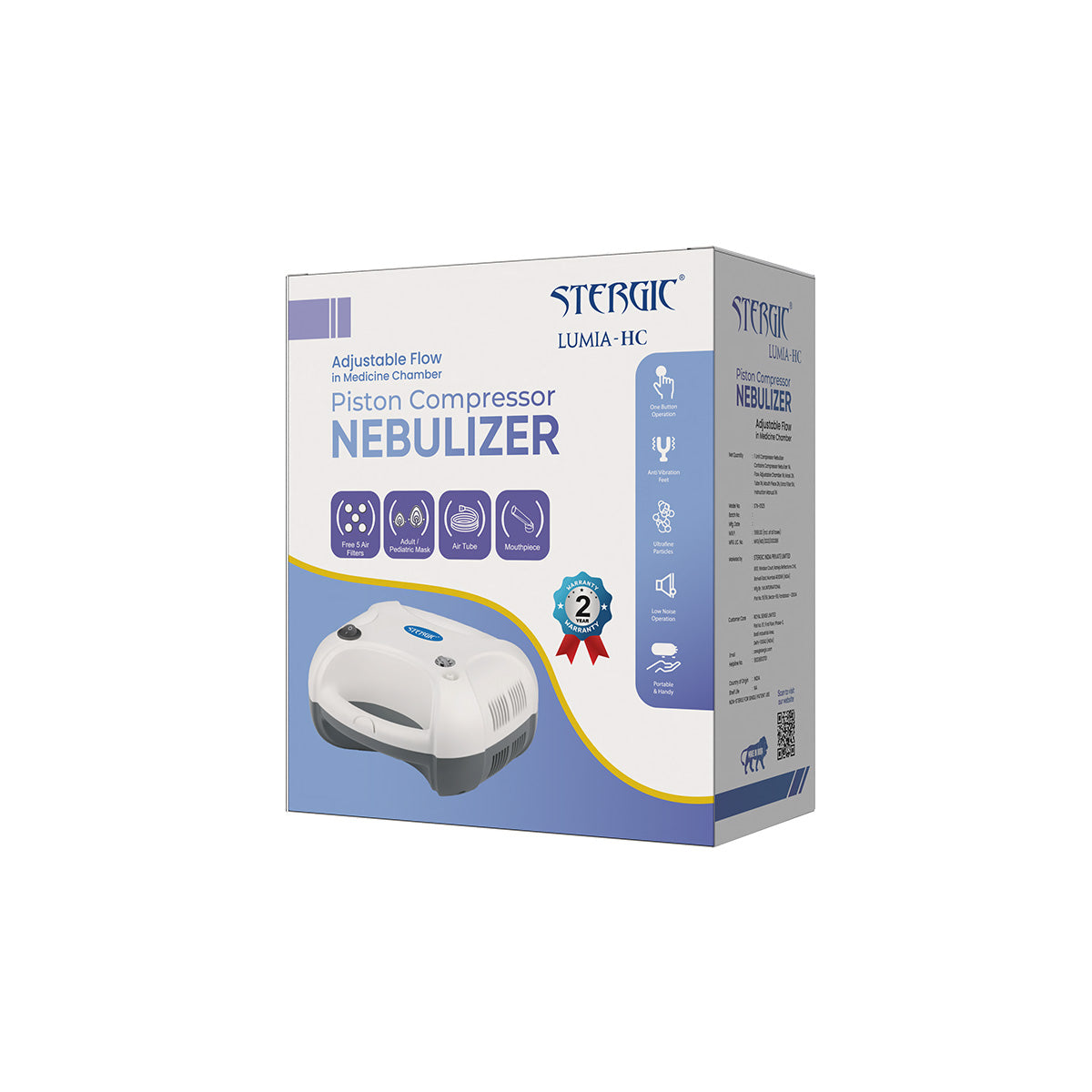 Stergic Lumia-HC Piston Compressor Nebulizer, Adjustable Flow Medicine Chamber, for Wheezing and Chest Tightness Relief