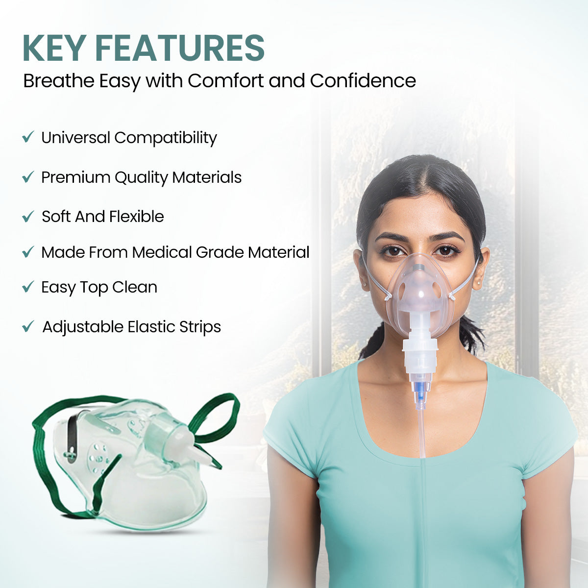 STERGIC Oxygen Mask Medical Grade Respiratory Support, Transparent