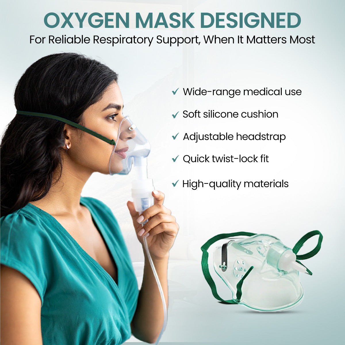 STERGIC Oxygen Mask Medical Grade Respiratory Support, Transparent
