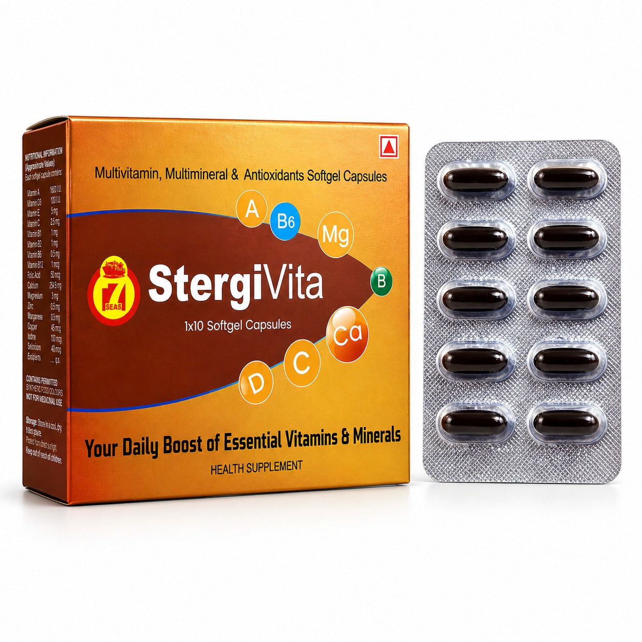 STERGIC StergiVita Multivitamin Multimineral & Antioxidants Softgel Capsules | With Vitamin A B1 B2 B6 B12 C D3 E, Folic Acid, Calcium, Zinc, Magnesium, Iodine & Selenium | Your Daily Boost of Essential Vitamins & Minerals | 200 Softgel Capsules (20x10)