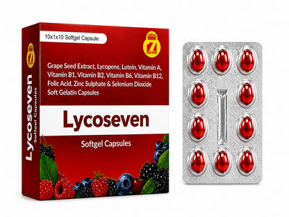STERGIC Lycoseven Softgel Capsules | Lycopene 5000mcg, Grape Seed Extract, Lutein, Vitamins A B1 B2 B6 B12, Folic Acid, Zinc & Selenium | Antioxidant for Eye Health, Heart Protection, Skin Glow & Immunity | 10 Softgel Capsules |