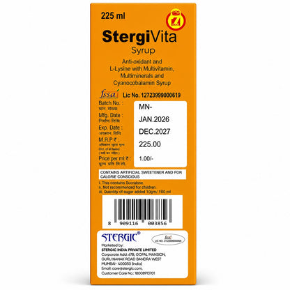 STERGIC StergiVita Antioxidant Multivitamin Cyanocobalamin Syrup | 225ml