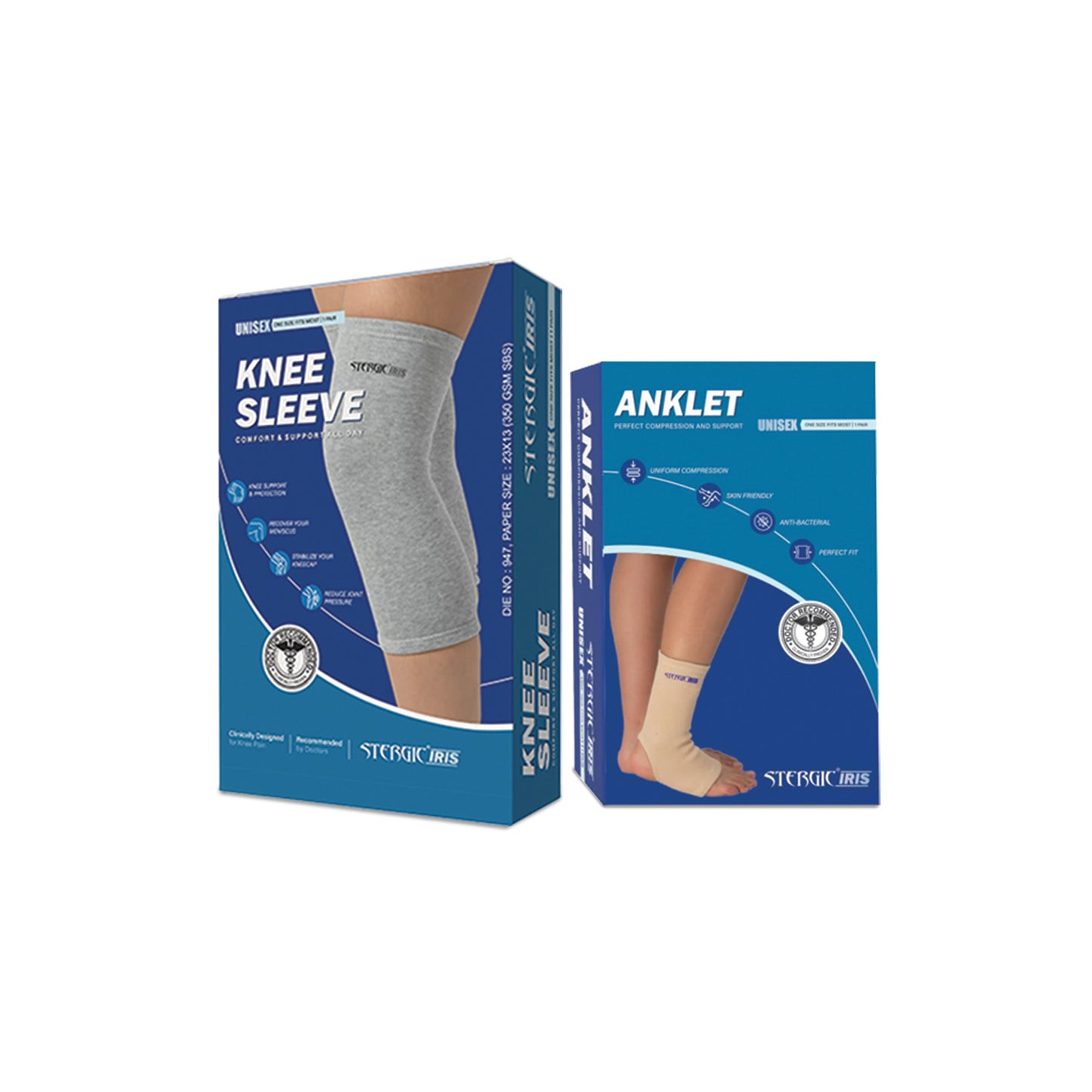 STERGIC Orthopedic Support Combo - Knee Sleeves & Ankle Sleeves