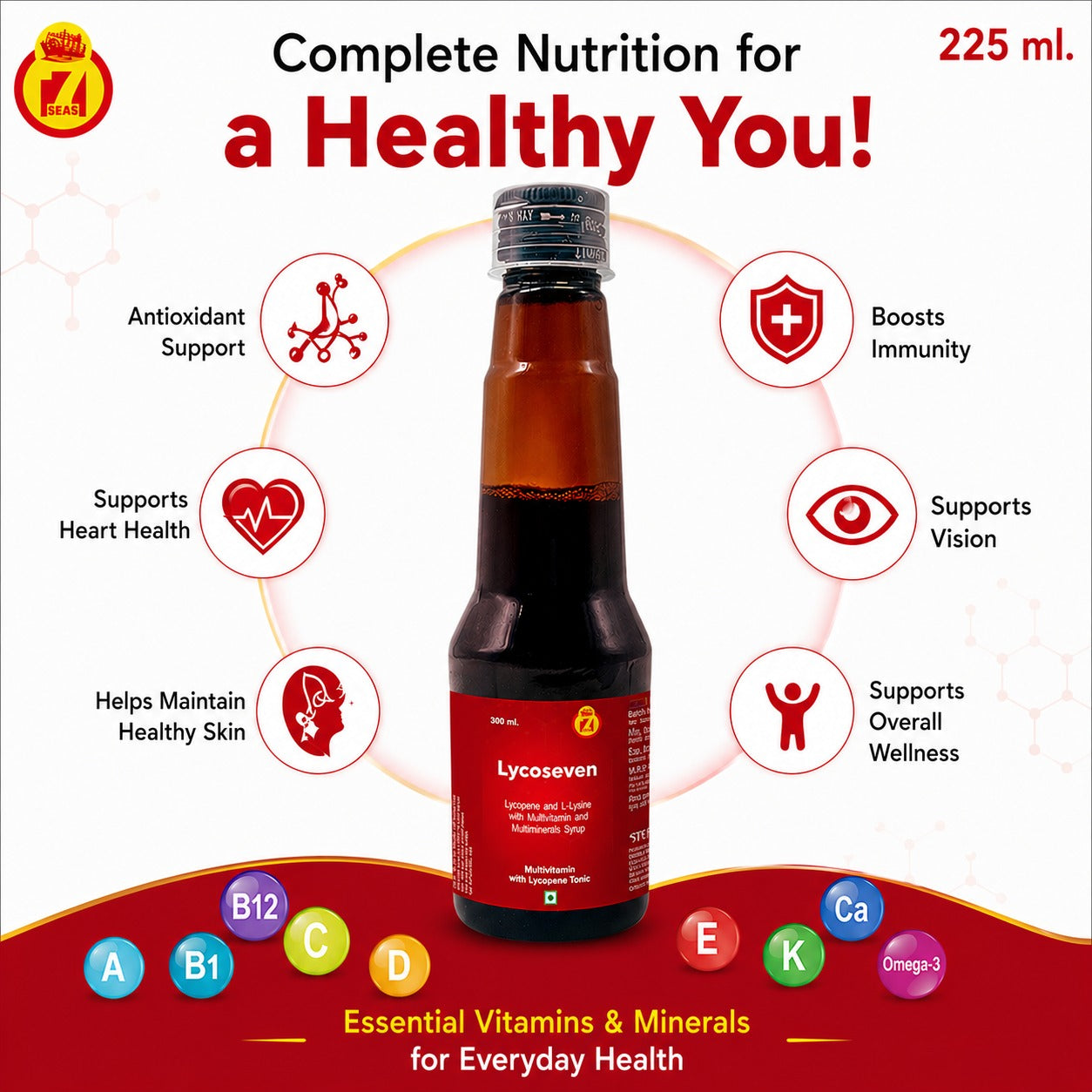 STERGIC Lycoseven Lycopene & L-Lysine Multivitamin Multiminerals Syrup | 225ml