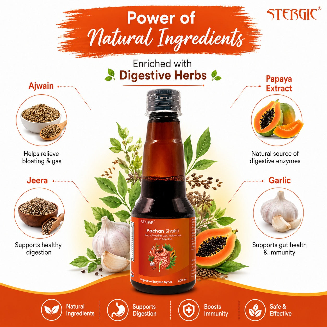 STERGIC Pachan Shakti Ayurvedic Digestive Enzyme Syrup | 225ml