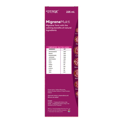 STERGIC Migrane Mukti Ayurvedic Migraine Tonic Syrup | 225ml