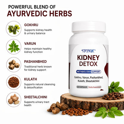 STERGIC Kidney Detox Capsules – Ayurvedic Kidney Cleanse & Metabolism Support | 60 Capsules
