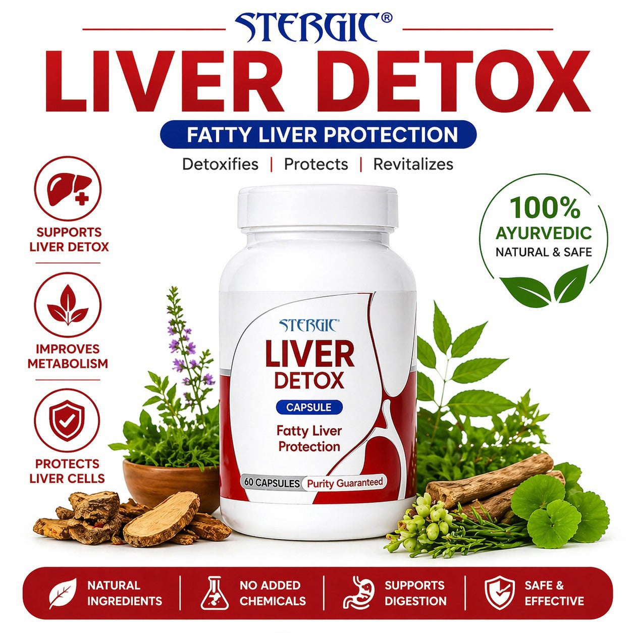 STERGIC Liver Detox Capsules – Ayurvedic Liver Cleanse & Fatty Liver Support | 60 Capsules