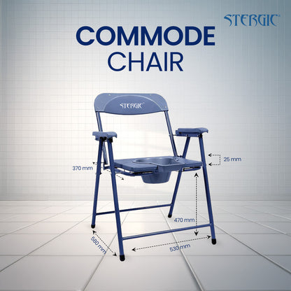 STERGIC NEXT Foldable Anti-Slip Shower Commode Chair for Toilet with Stainless Steel Frame, Sturdy, 120Kg Capacity