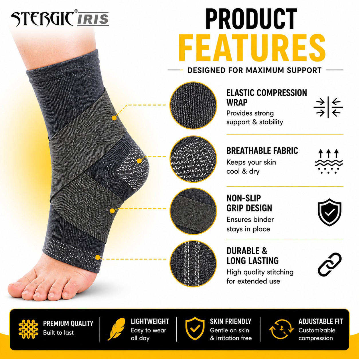 Next Ankle Support Binder For Pain Relief, Ankle Brace, Foot Support For Pain Relief, Ankle Support Binder with Dual Grip, Anatomic Shape, Controlled Compression, Ankle Strap, Breathable Lightweight, Ankle Brace for Sprain, Strain, US FDA Approved