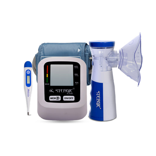 STERGIC Travel Wellness Combo – Nebulizer, BP Monitor & Thermometer