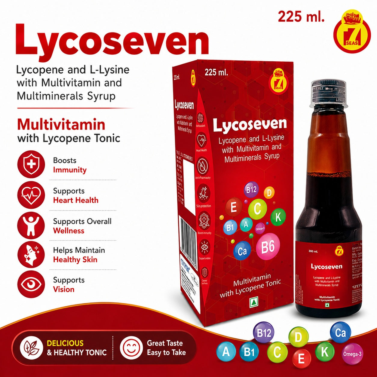 STERGIC Lycoseven Lycopene & L-Lysine Multivitamin Multiminerals Syrup | 225ml