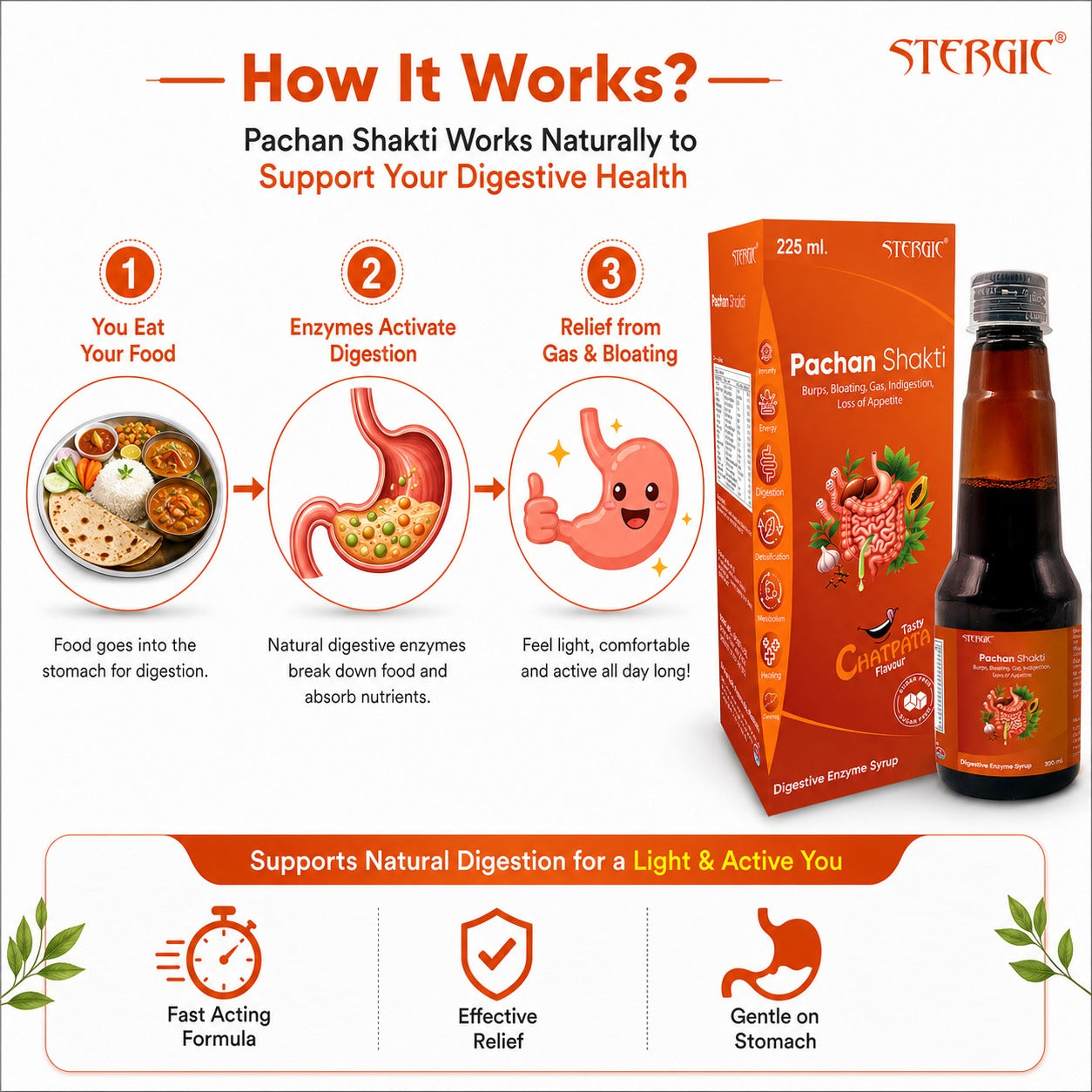 STERGIC Pachan Shakti Ayurvedic Digestive Enzyme Syrup | 225ml