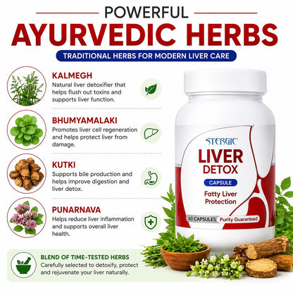 STERGIC Liver Detox Capsules – Ayurvedic Liver Cleanse & Fatty Liver Support | 60 Capsules